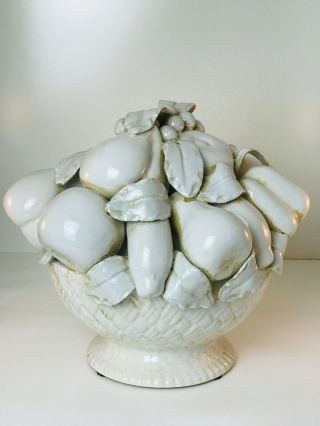 Vintage Elegant Large Centerpiece Bowl Of White Ceramic Fruits & Vegetables 4