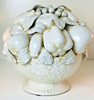 Vintage Elegant Large Centerpiece Bowl Of White Ceramic Fruits & Vegetables 6