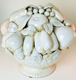 Vintage Elegant Large Centerpiece Bowl Of White Ceramic Fruits & Vegetables 7