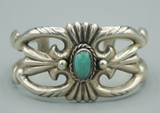 Vtg Navajo Wilbur Anderson Sterling Silver & Turquoise Cuff Bracelet 361