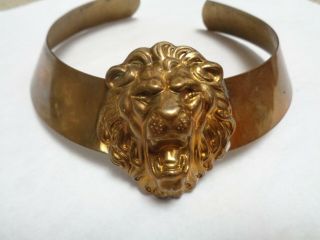 Vintage Antique Gold Tone Brass Metal Lion Head Cuff Collar Necklace