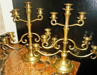 Vintage Set Of 2 Brass Candelabras Centerpiece,  Mantle 7 Candles Adjustable