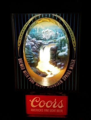 Vintage Coors Beer Light Up Waterfall Scene Motion Advertising Sign - Great