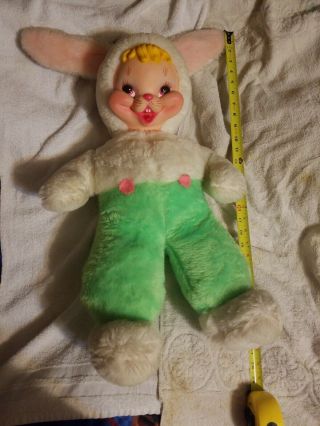 Vintge Rushton Rubber Face Easter Bunny Rabbit Plush Stuffed Buck Teeth Smile