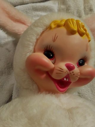Vintge Rushton Rubber Face Easter Bunny Rabbit Plush Stuffed Buck Teeth Smile 4