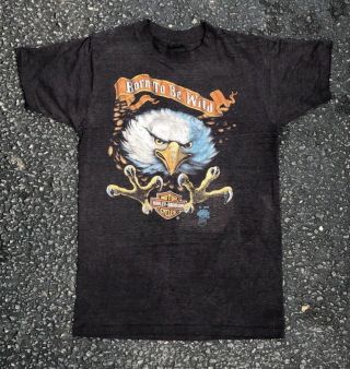 Vintage Harley Davidson 3d Emblem T Shirt Size M Born To Be Wild Eagle 80s