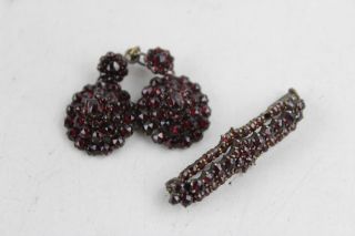 2 X Antique Victorian Bohemian Garnet Jewellery,  Bar Brooch & Pendant