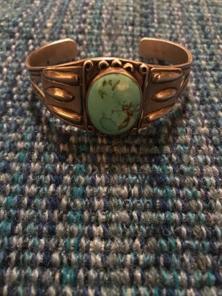 Vintage Fred Harvey Era Old Pawn Navajo Sterling Turquoise Repose Cuff Bracelet