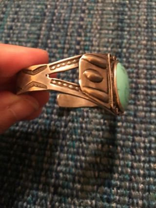 Vintage FRED HARVEY ERA OLD PAWN NAVAJO STERLING TURQUOISE REPOSE CUFF BRACELET 5