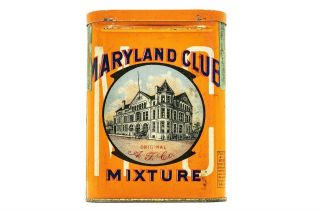 Very Rare 1910s " Maryland Club " Litho Pocket Tobacco Tin
