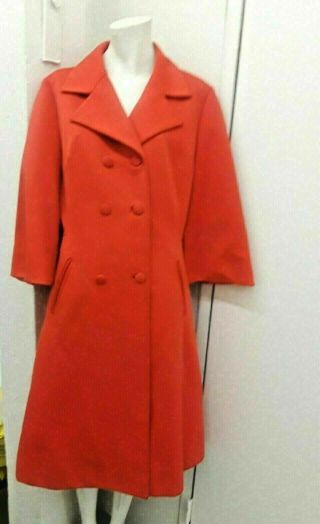 Vintage Lilli Ann Red Coat Dress Topper Double Breast Jacket Cape Sleeves Sz M