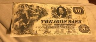 Ironton Ohio $10.  The Iron Bank,  1854 Currency,  Rare