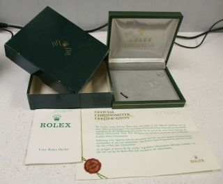 Vintage Rolex Oyster Watch Box Green & Gold Ribbon Outer Box Inner Box Paperwork