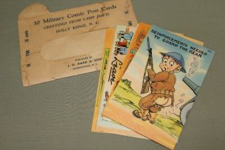 World War Ii Era 10 Military Comic Linen Postcards - Camp Davis Holly Ridge,  Nc