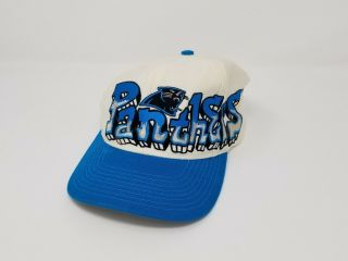 Vintage 90s Carolina Panthers Nfl Spell Out Graffiti White Blue Snapback Hat Cap