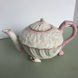 Vintage Belleek Neptune Teapot Pink Shells