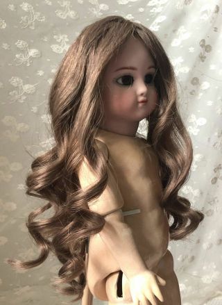 VTG French Human Hair Doll Wig Brown Long Curly Brunette 10 - 11 