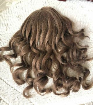 VTG French Human Hair Doll Wig Brown Long Curly Brunette 10 - 11 