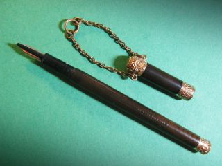 Vtg Swan Mabie Todd Chatelaine Fountain Pen 14k Nib Gold Fild Parts &chain Early