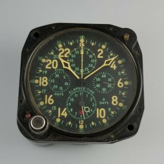 Rare Vintage Elgin 37500 Military An 5741 - 1 Aircraft Chronograph Clock – 5 Dial
