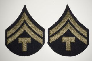 Tech 5 Technician Corporal Rank Chevrons Patches Pair Wwii Us Army P9503