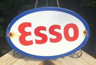 Vintage Esso Oval Gasoline Porcelain Sign Gas Service Station Pump Plate Oil Ad