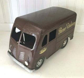 Vintage Pressed Steel Truck Tonka Toys Parcel Delivery Van - 1954 - Brown -