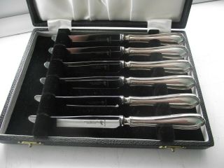 1950 Sterling Silver Hallmarked Handle Set Of 6 Cake Dessert Knives Cased