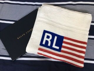 Polo Sport Ralph Lauren Rl Beach Towel.  Nwt.  With Tags,  White.  Vintage 90s