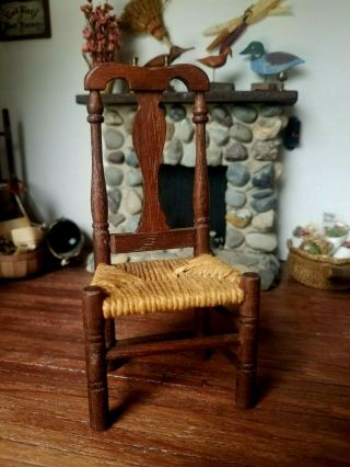 Antique Vintage Dollhouse Miniature Woven Rush Seat Chair German? 1:12