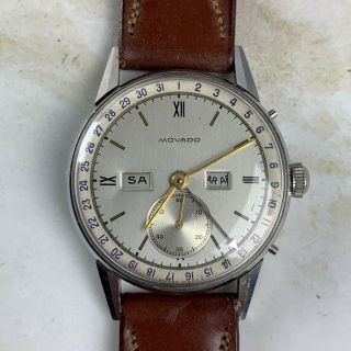 Vintage Movado Triple - Date Calendar Wristwatch 33mm Steel Nr