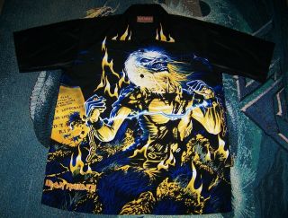 Vintage Iron Maiden Live After Death Lp Cd Art Dragonfly Button Dress Shirt Sz M