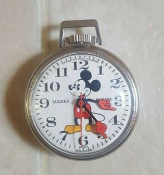 Disney Mickey Mouse Vintage Pocket Watch By Bradley Open Face Pie Eyed