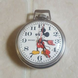Disney Mickey Mouse Vintage Pocket Watch by Bradley Open Face Pie Eyed 2