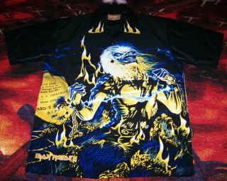 Vintage Iron Maiden Live After Death Lp Cd Art Dragonfly Button Dress Shirt Sz L