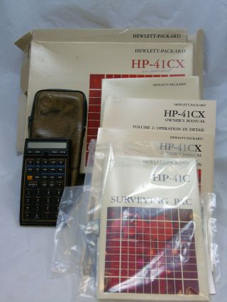 Vintage Hewlett Packard Hp - 41cx Calculator,  Surveying Pac,  Manuals,  Box,  Case