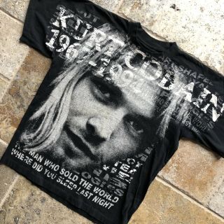 Vintage 1994 Kurt Cobain Graphic All Over Print Nirvana Band Tee Rare