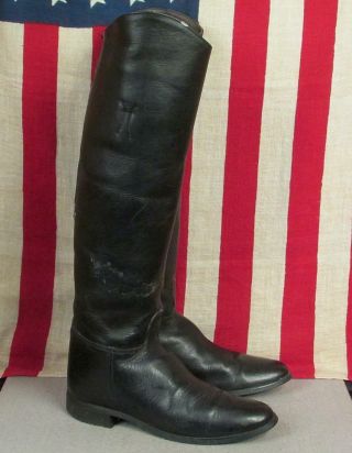 Vintage Black Leather Tall Riding Boots Equestrian Sz.  8 Dressage Made In Usa