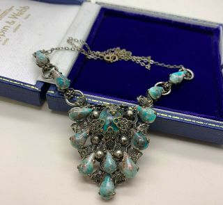 Vintage Jewellery Czech Art Deco Turquoise Filigree Necklace