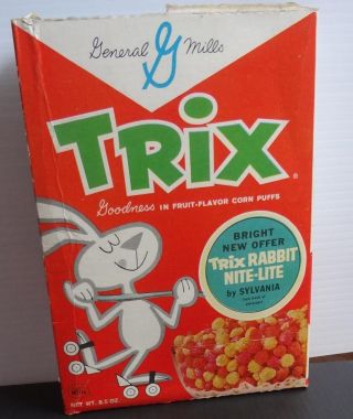 Vintage 1962 Trix Cereal Box Rabbit Roller Skating Nite - Light Offer Bunny Food
