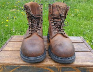 MENS VTG RED WING BROWN LEATHER LACE UP WORK ANKLE BOOTS SZ 11 steel toe 2