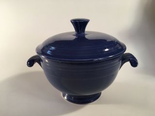 Fiestaware Covered Onion Soup in Cobalt Blue Glaze Rare 2