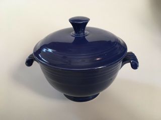 Fiestaware Covered Onion Soup in Cobalt Blue Glaze Rare 5