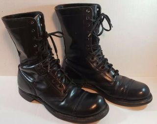 Early Vintage " Corcoran " Black Leather Combat Jump Boots - Cap Toe - Size 9 D