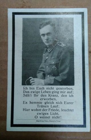 Germany Ww2 German Soldier Death Card,  Heinrich Josef Harings 1943.  Cond