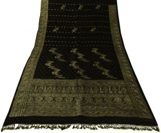 Vintage Sari 100 Pure Satin Silk Hand Beaded Woven Zari Brocade Banarasi Fabric