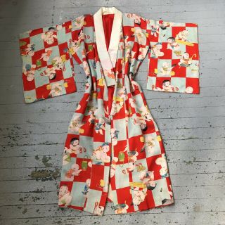 Vintage 1930’s Baby Print Red Japanese Silk Kimono
