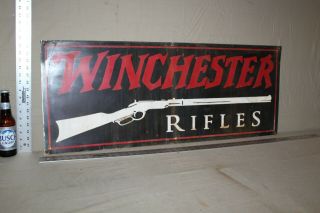 Scarce Vintage Winchester Rifles Dealer Painted Metal Sign Hunting Ammo Camping