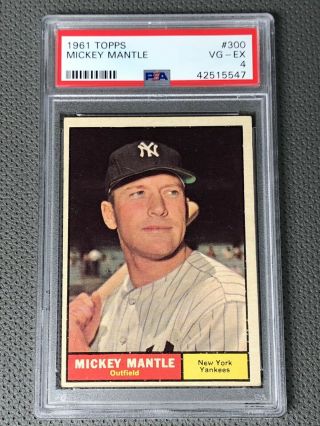 1961 Topps Mickey Mantle Psa 4 Vg - Ex 300 Vintage Baseball Card Yankees Hof