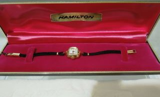Vintage Hamilton Ladies Wrist Watch In Orignal Case 14k Solid Gold